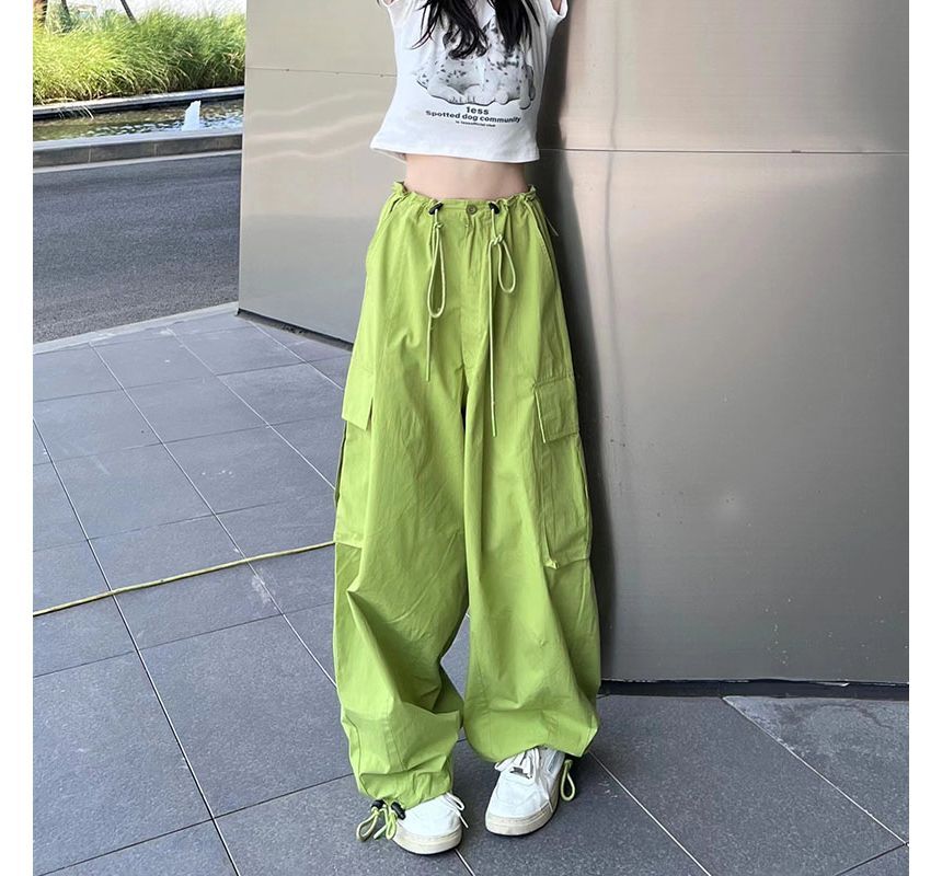 High Waist Plain Wide Leg Cargo Pants dd26 MK Kawaii Store