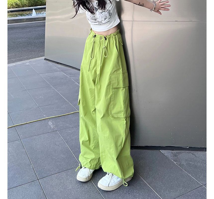 High Waist Plain Wide Leg Cargo Pants dd26 MK Kawaii Store