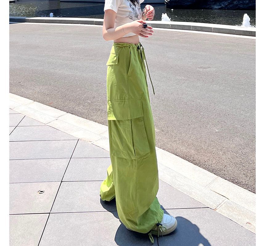 High Waist Plain Wide Leg Cargo Pants dd26 MK Kawaii Store