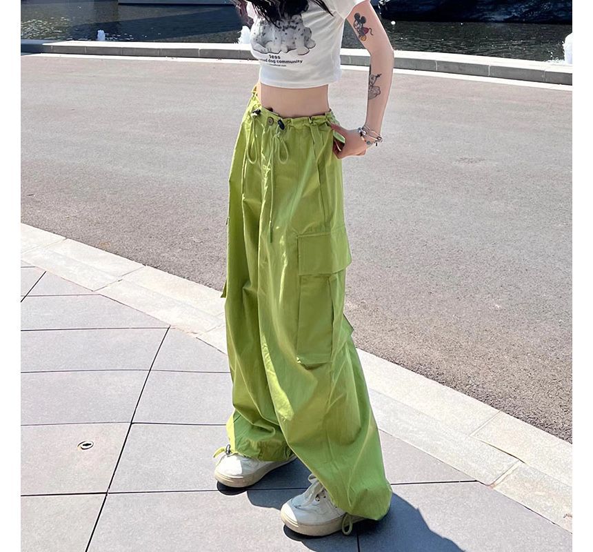 High Waist Plain Wide Leg Cargo Pants dd26 MK Kawaii Store