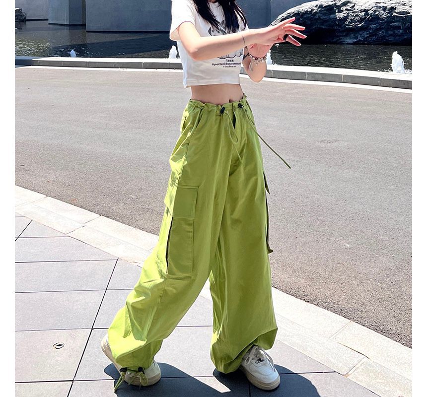 High Waist Plain Wide Leg Cargo Pants dd26 MK Kawaii Store