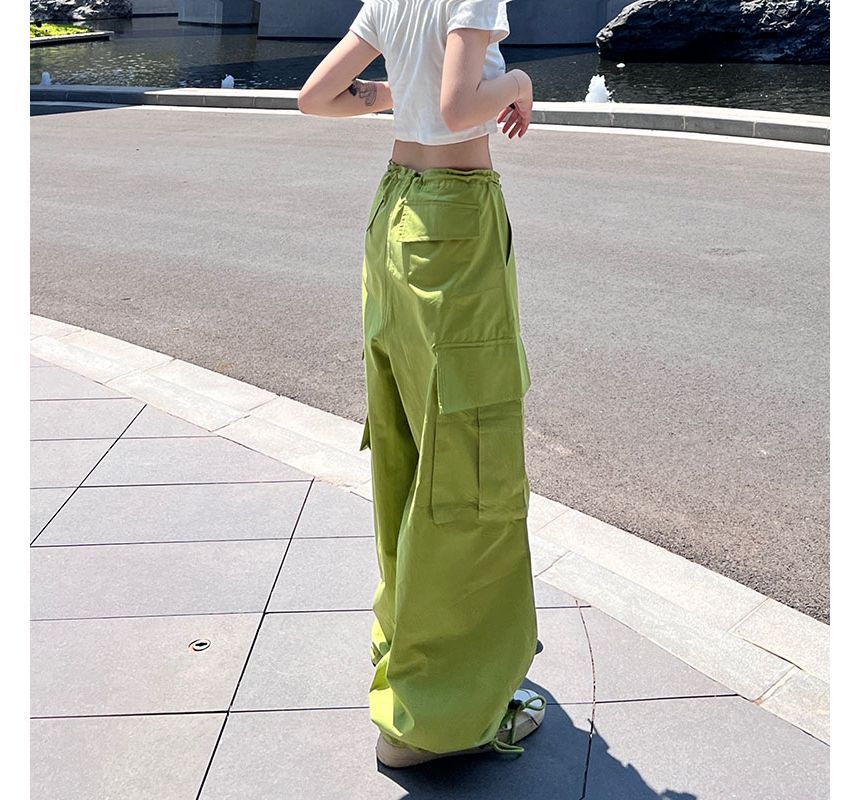 High Waist Plain Wide Leg Cargo Pants dd26 MK Kawaii Store