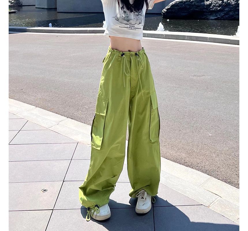 High Waist Plain Wide Leg Cargo Pants dd26 MK Kawaii Store