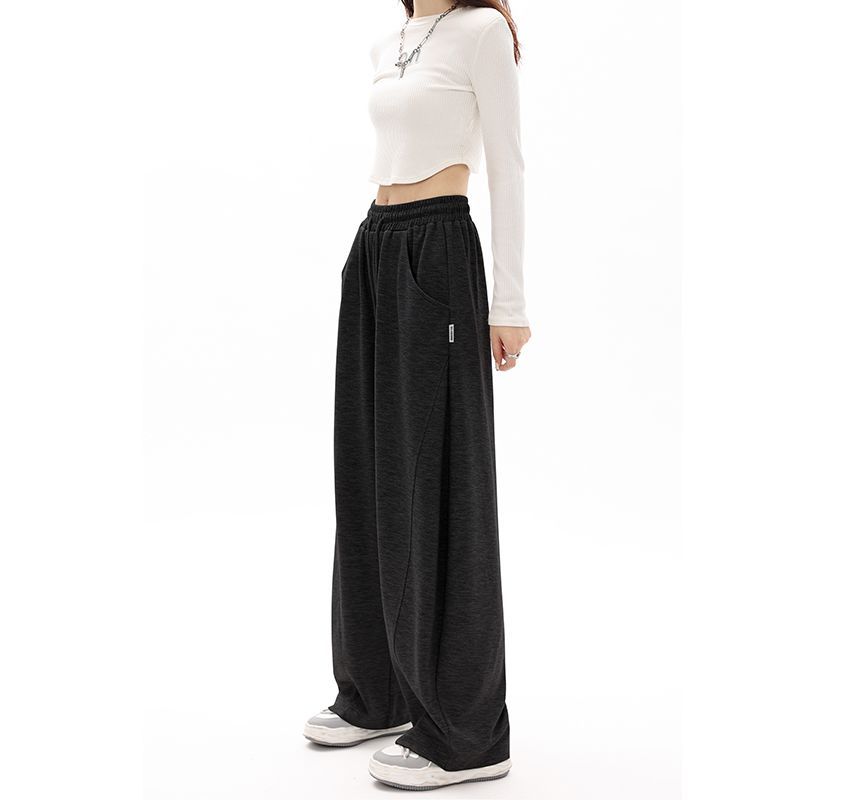 Mid-Waist Drawstring Pocketed Wide-Leg Plain Sweatpants dd22 MK Kawaii Store