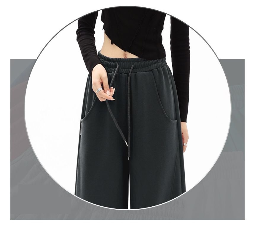 Mid-Waist Drawstring Pocketed Wide-Leg Plain Sweatpants dd22 MK Kawaii Store