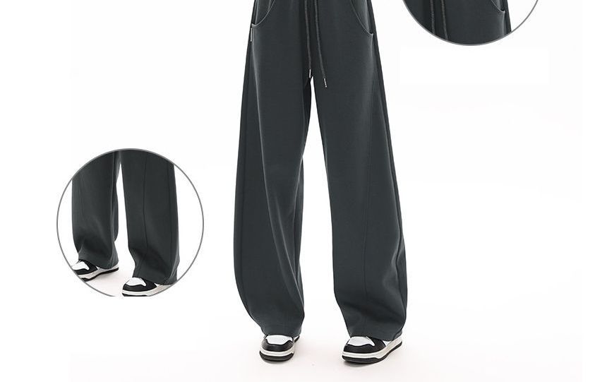 Mid-Waist Drawstring Pocketed Wide-Leg Plain Sweatpants dd22 MK Kawaii Store