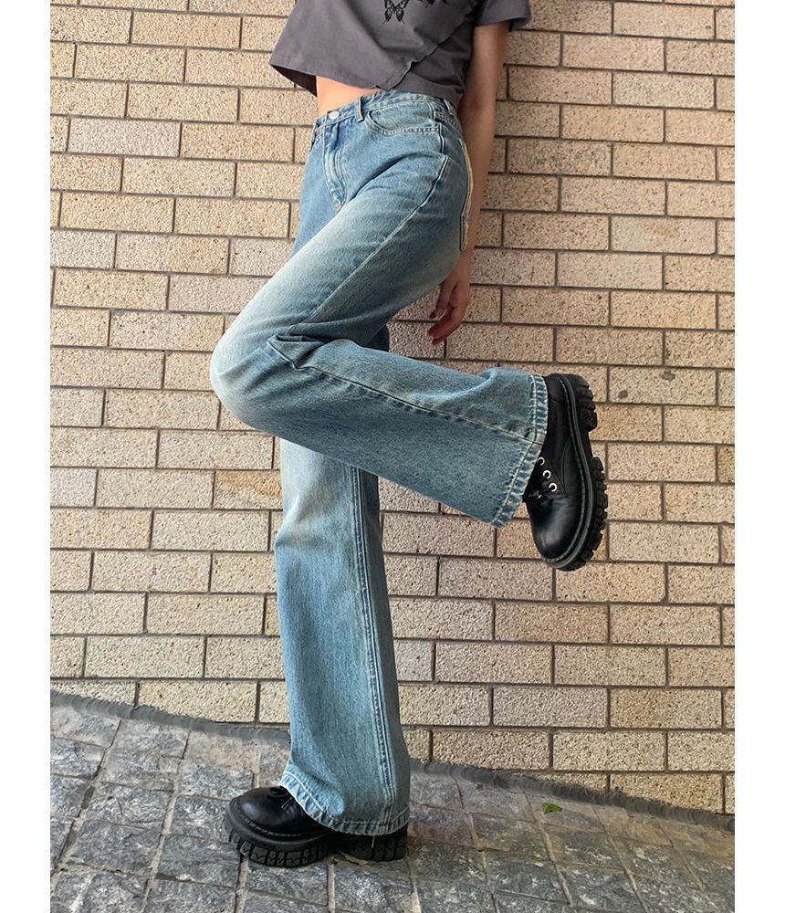 High Waist Washed Straight-Fit Wide-Leg Jeans ZJ6 MK Kawaii Store