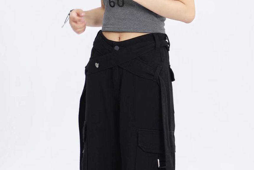 V Waistline Straight-Fit Wide-Leg Cargo Pants dd7 MK Kawaii Store