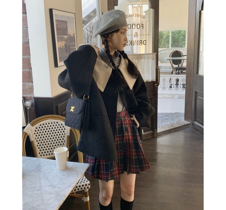 Contrast Collar Button-Up Shirt Jacket OF6 MK Kawaii Store