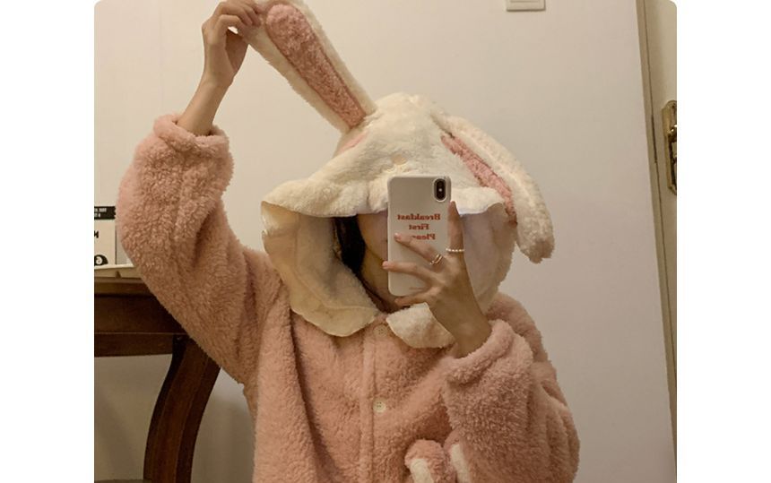 Rabbit Ear Hooded Fleece Pajama Robe OE16 MK Kawaii Store