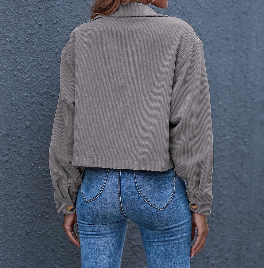 Plain Corduroy Cropped Shirt Jacket OF8 MK Kawaii Store