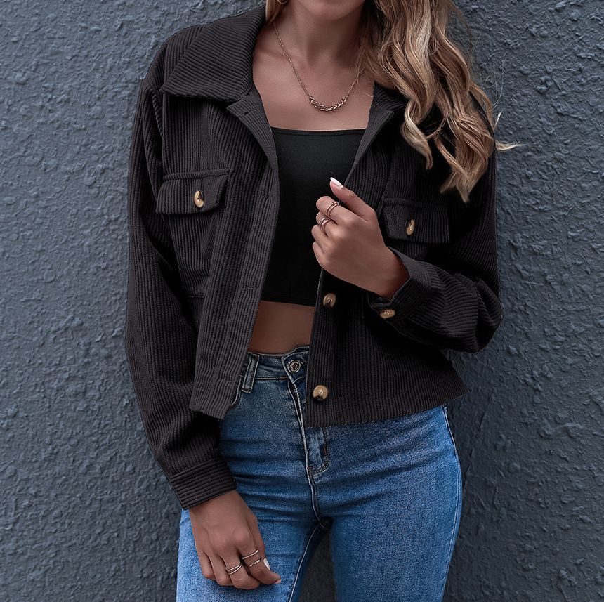 Plain Corduroy Cropped Shirt Jacket OF8 MK Kawaii Store