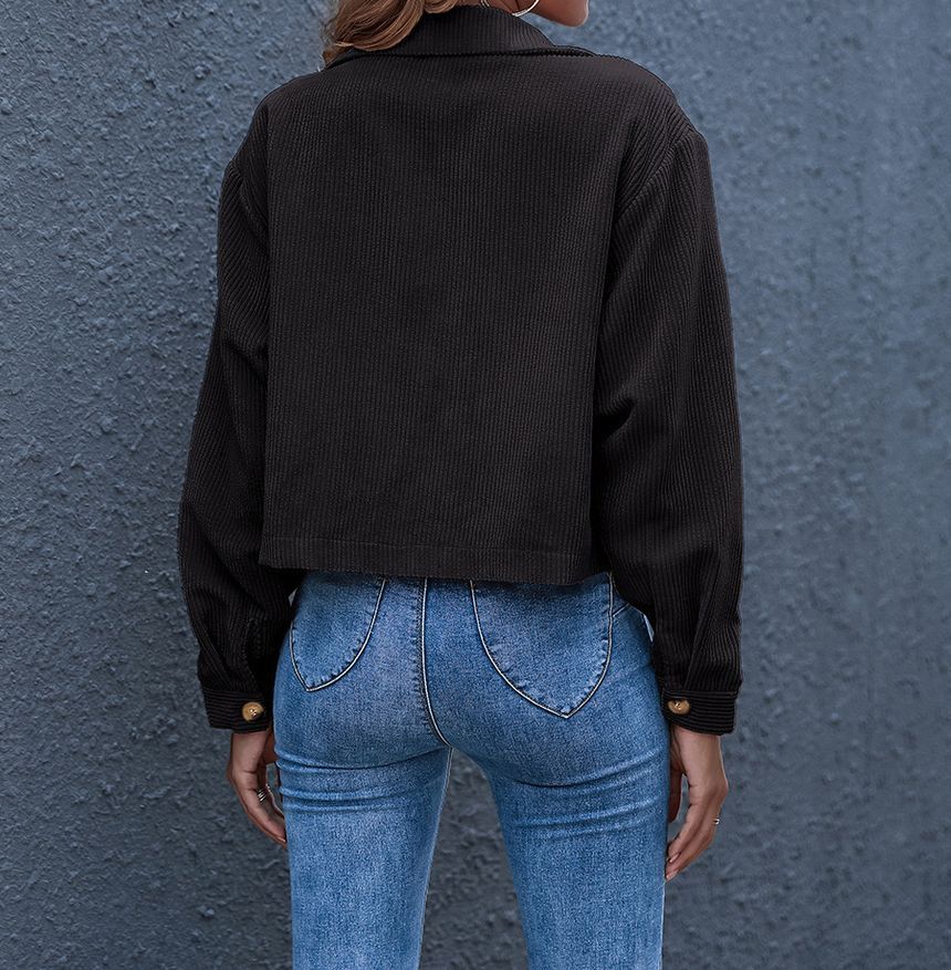 Plain Corduroy Cropped Shirt Jacket OF8 MK Kawaii Store