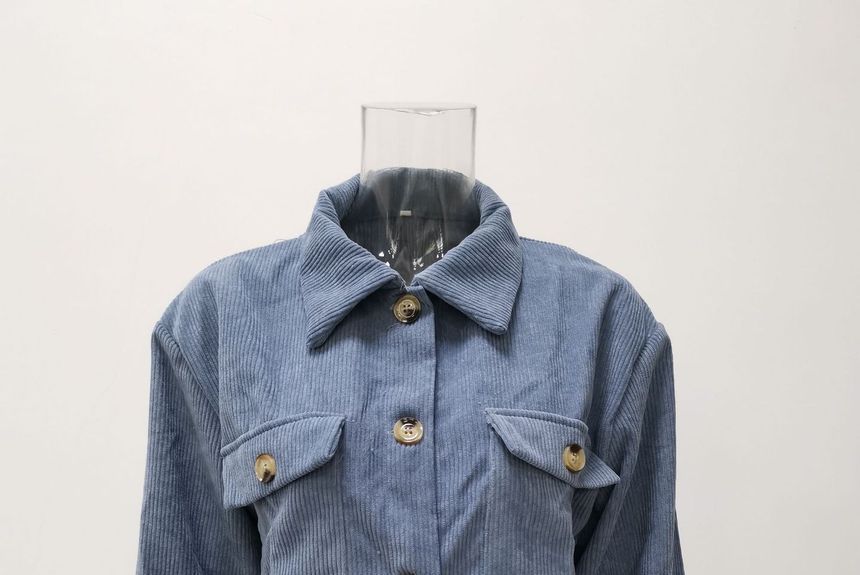 Plain Corduroy Cropped Shirt Jacket OF8 MK Kawaii Store