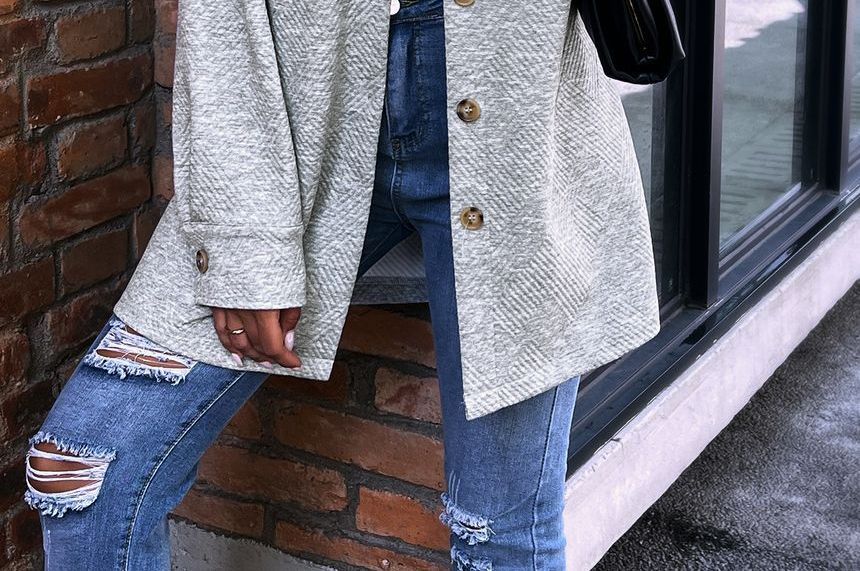 Plain Applique Shacket OF7 MK Kawaii Store