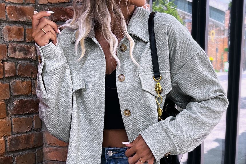 Plain Applique Shacket OF7 MK Kawaii Store