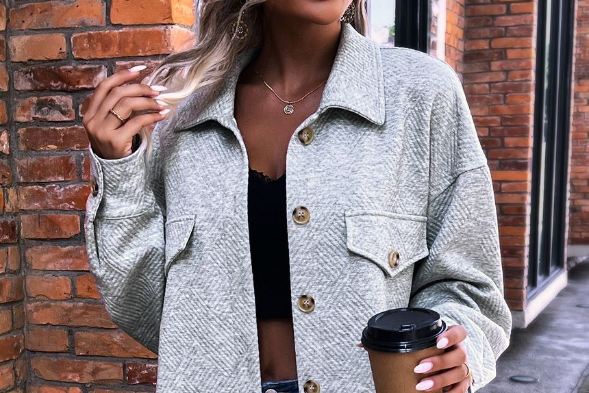 Plain Applique Shacket OF7 MK Kawaii Store