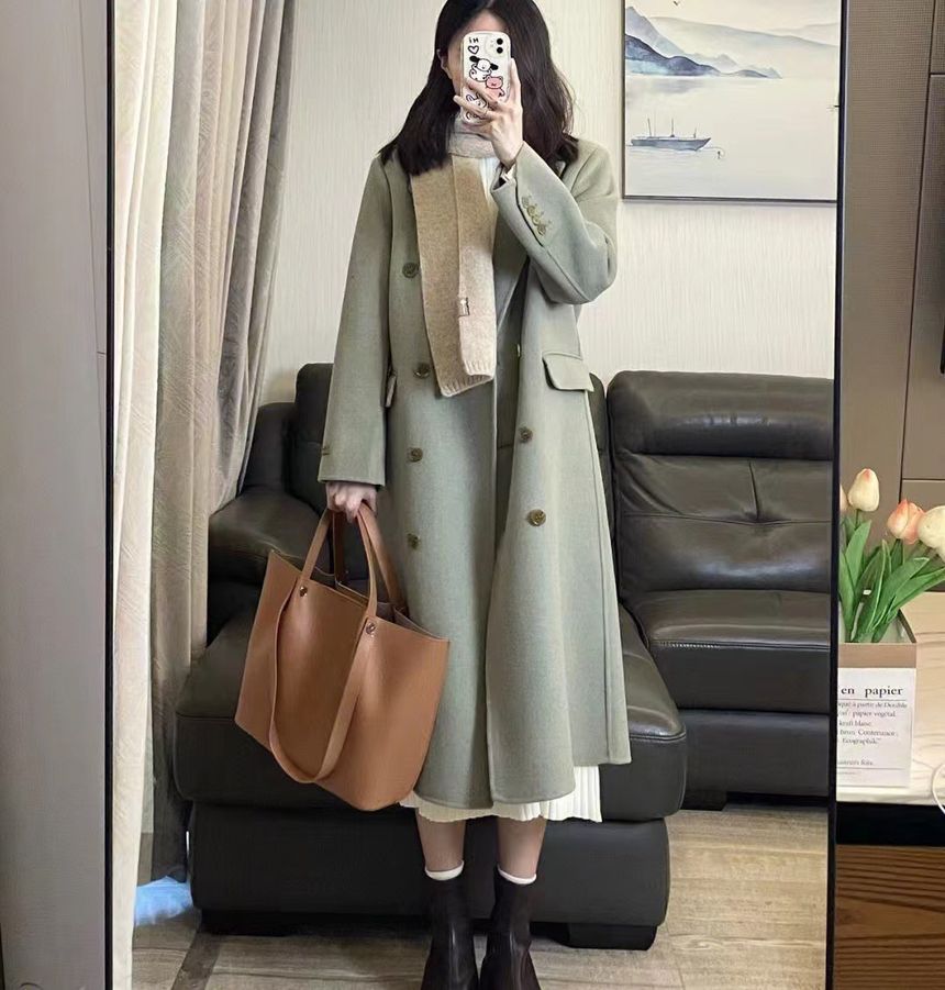 Double Breasted Plain Long Coat IL34 MK Kawaii Store