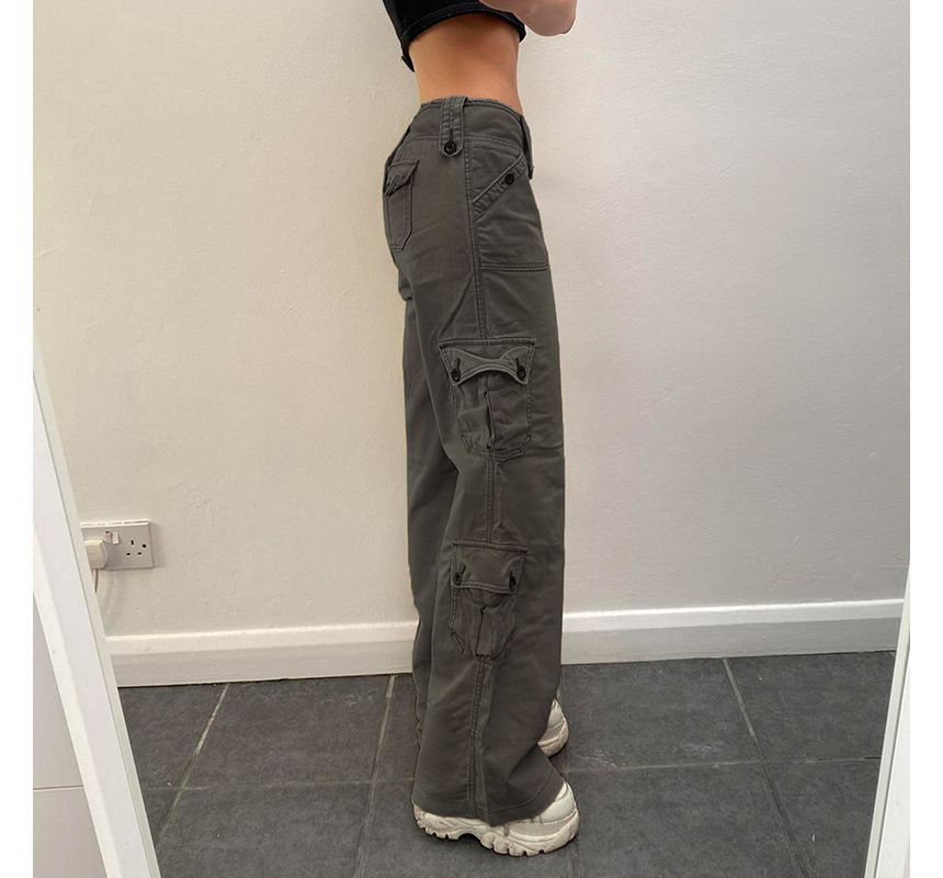 Low Waist Straight-Fit Wide-Leg Cargo Pants dd12 MK Kawaii Store