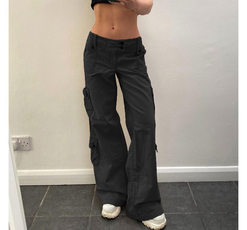 Low Waist Straight-Fit Wide-Leg Cargo Pants dd12 MK Kawaii Store