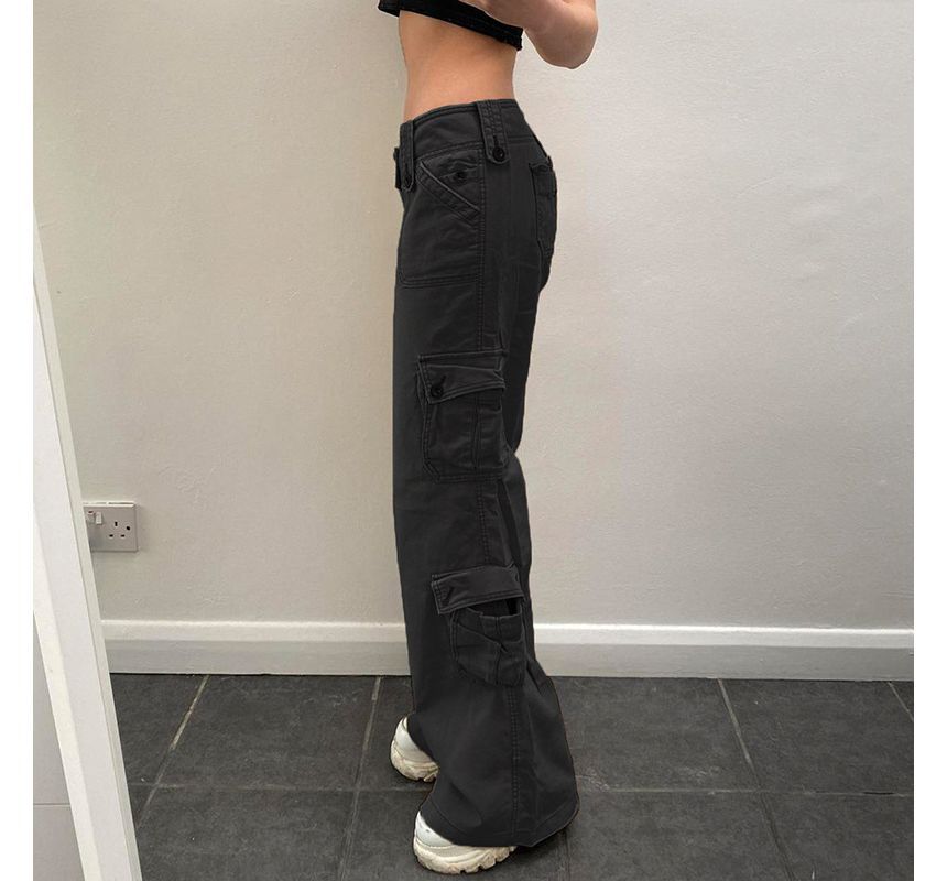 Low Waist Straight-Fit Wide-Leg Cargo Pants dd12 MK Kawaii Store
