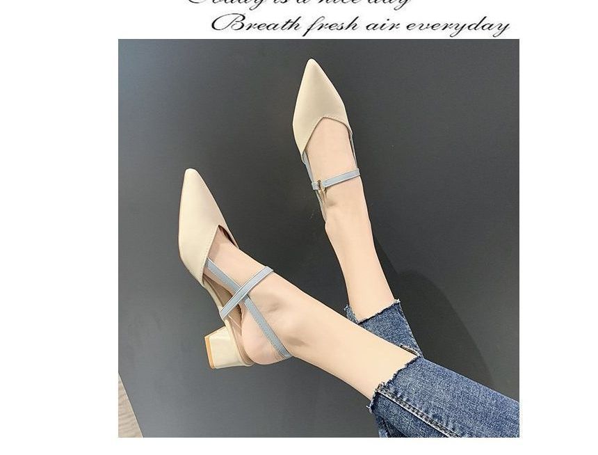 Pointy-Toe Chunky Heel Sandals cc4 MK Kawaii Store