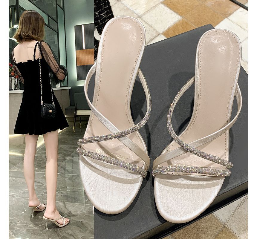 Rhinestone Stiletto Heel Slide Sandals cc20 MK Kawaii Store