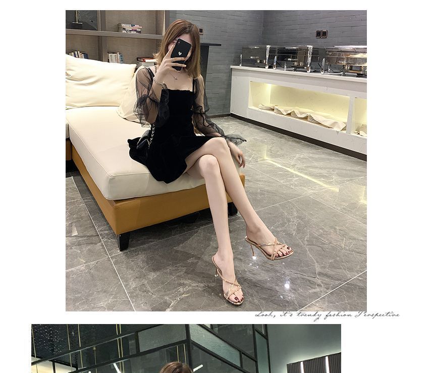 Rhinestone Stiletto Heel Slide Sandals cc20 MK Kawaii Store