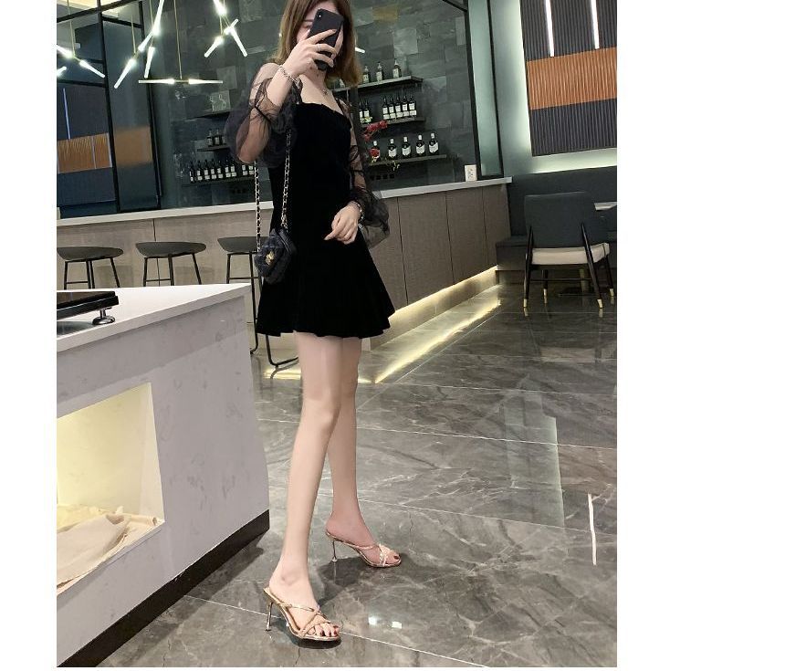 Rhinestone Stiletto Heel Slide Sandals cc20 MK Kawaii Store