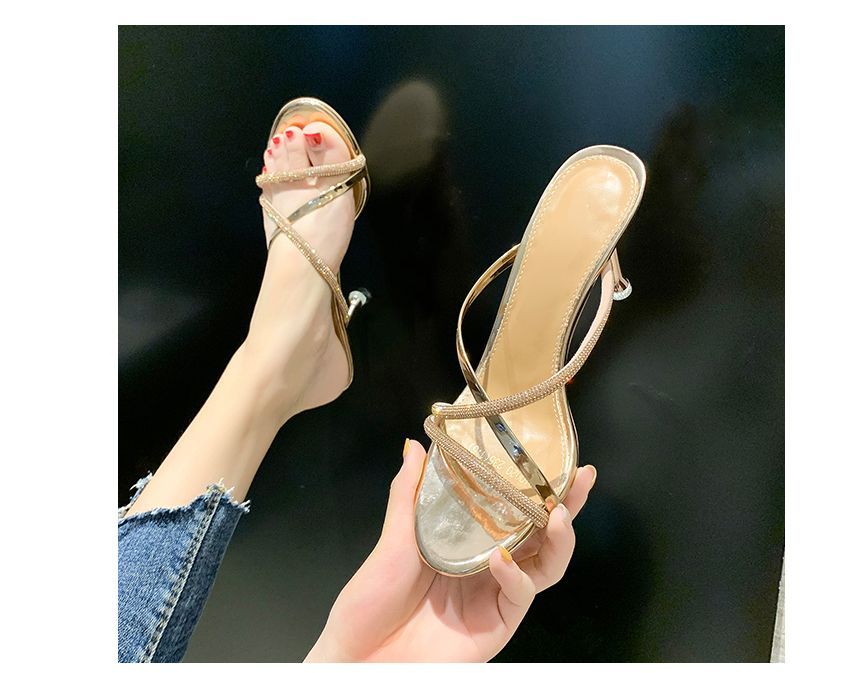 Rhinestone Stiletto Heel Slide Sandals cc20 MK Kawaii Store