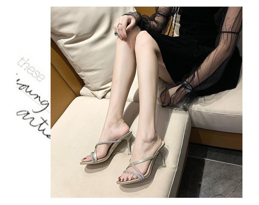 Rhinestone Stiletto Heel Slide Sandals cc20 MK Kawaii Store