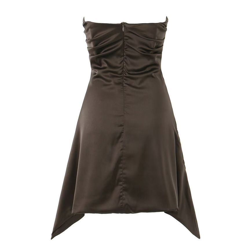 Strapless Plain Ruched Mini A-Line Dress aa23 MK Kawaii Store