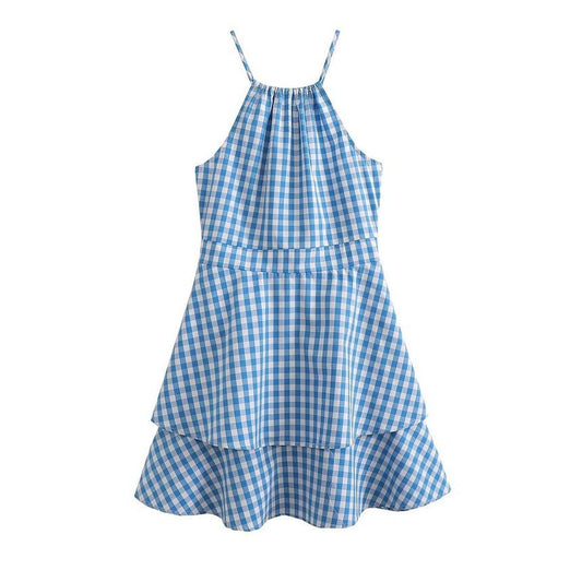 Spaghetti Strap Plaid Mini A-Line Dress aa22 MK Kawaii Store