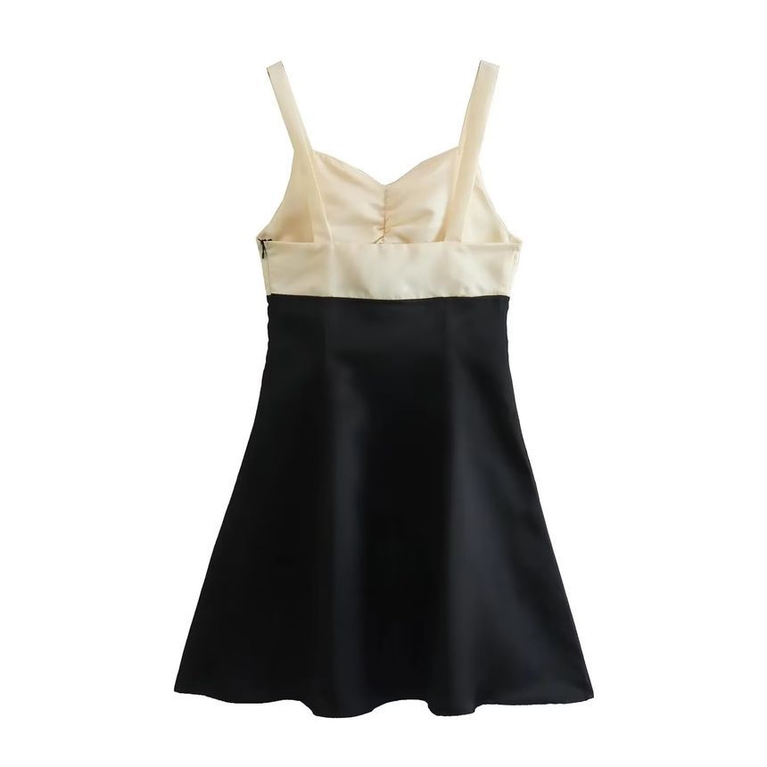 Spaghetti Strap V-Neck Two Tone Mini A-Line Dress aa29 MK Kawaii Store