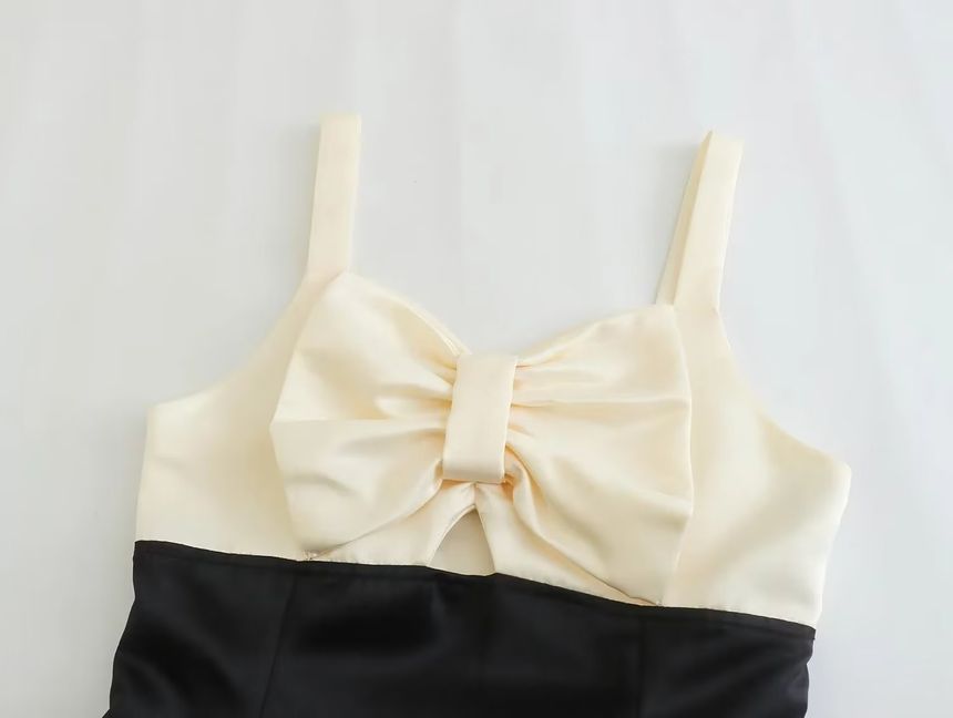 Spaghetti Strap V-Neck Two Tone Mini A-Line Dress aa29 MK Kawaii Store