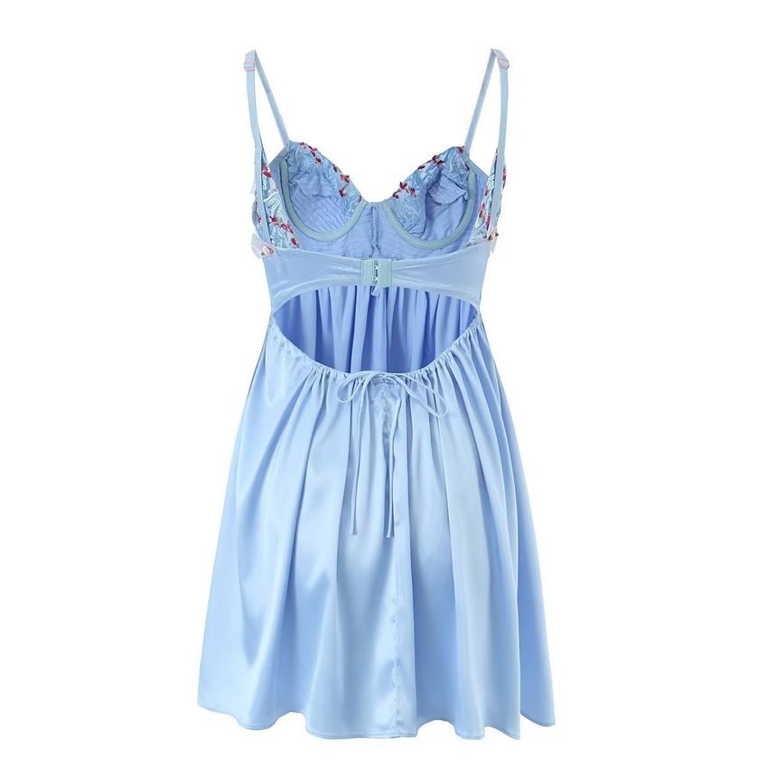 Spaghetti Strap V-Neck Floral Mini A-Line Dress aa24 MK Kawaii Store