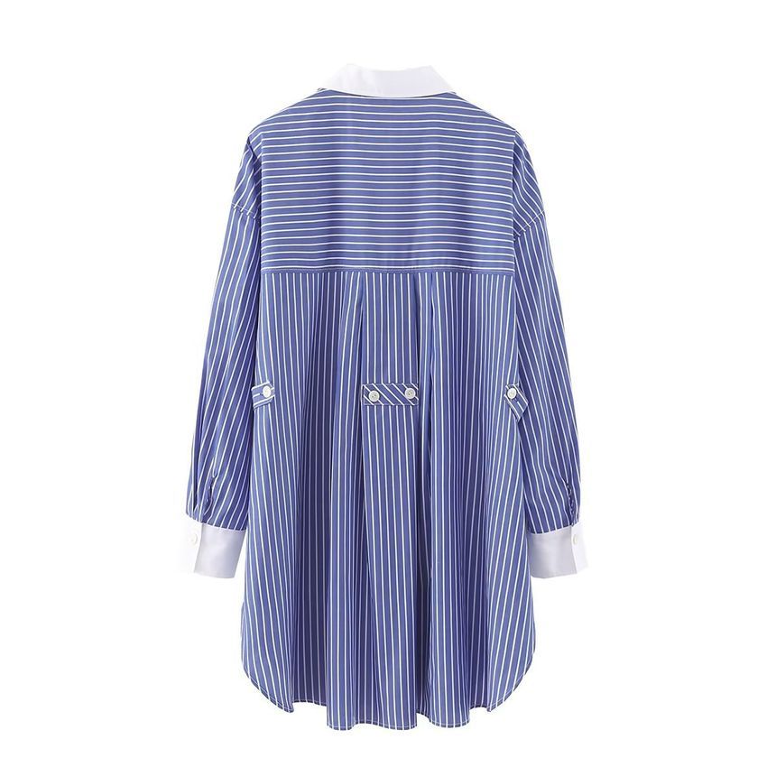 Collared Striped Shirt Dress aa28 MK Kawaii Store