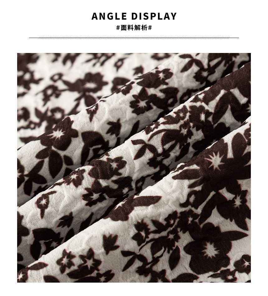 Long-Sleeve V-Neck Floral Print Midi A-Line Dress aa21 MK Kawaii Store