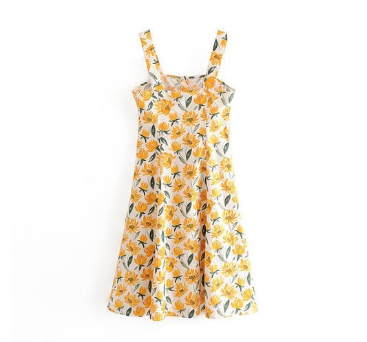 Sleeveless Square Neck Floral A-Line Dress kk17 MK Kawaii Store
