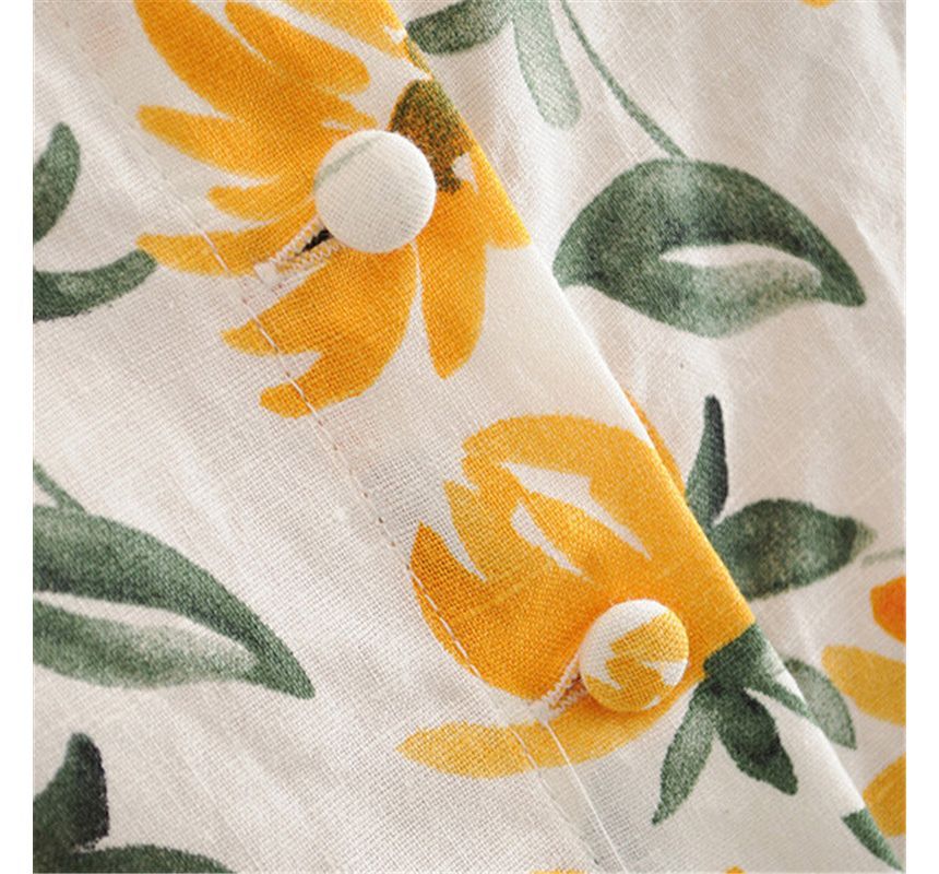 Sleeveless Square Neck Floral A-Line Dress kk17 MK Kawaii Store