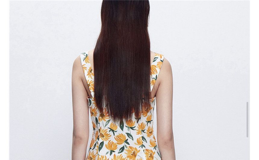 Sleeveless Square Neck Floral A-Line Dress kk17 MK Kawaii Store