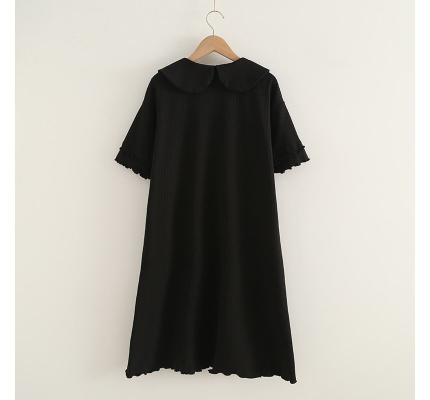 Short-Sleeve Collar Embroidered Lettuce Edge A-Line Dress kk15 MK Kawaii Store
