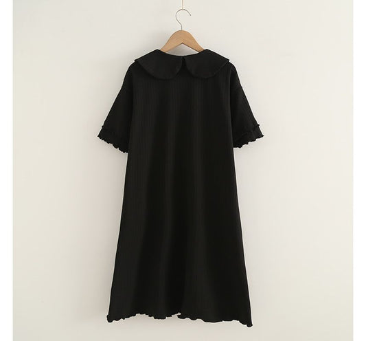 Short-Sleeve Collar Embroidered Lettuce Edge A-Line Dress kk15 MK Kawaii Store