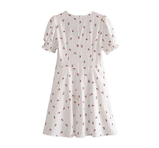 Short-Sleeve Floral Mini A-Line Dress kk16 MK Kawaii Store