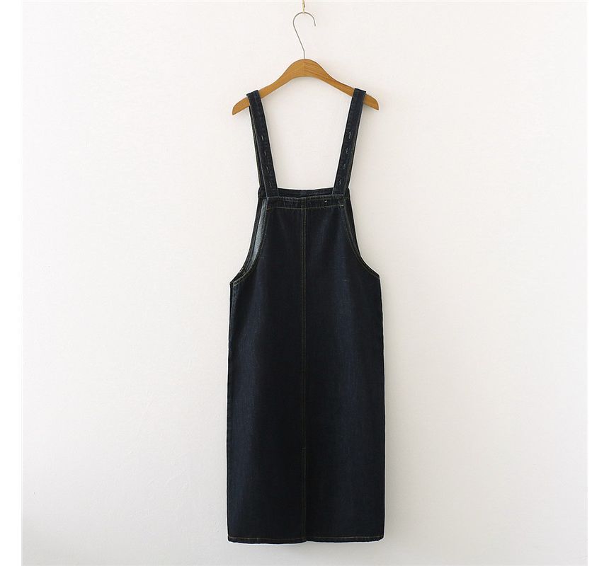 Square Neck Plain Slit Denim Midi Jumper Dress kk13 MK Kawaii Store