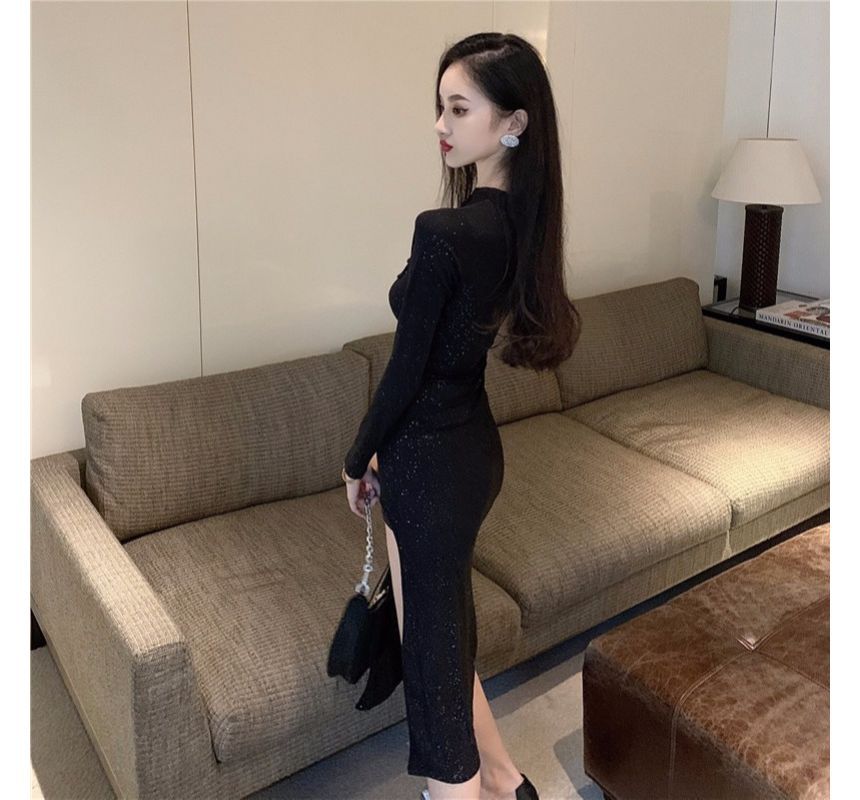 Mandarin Collar Keyhole Frog Button Slit Midi A-Line Dress (Various Designs) aa31 MK Kawaii Store