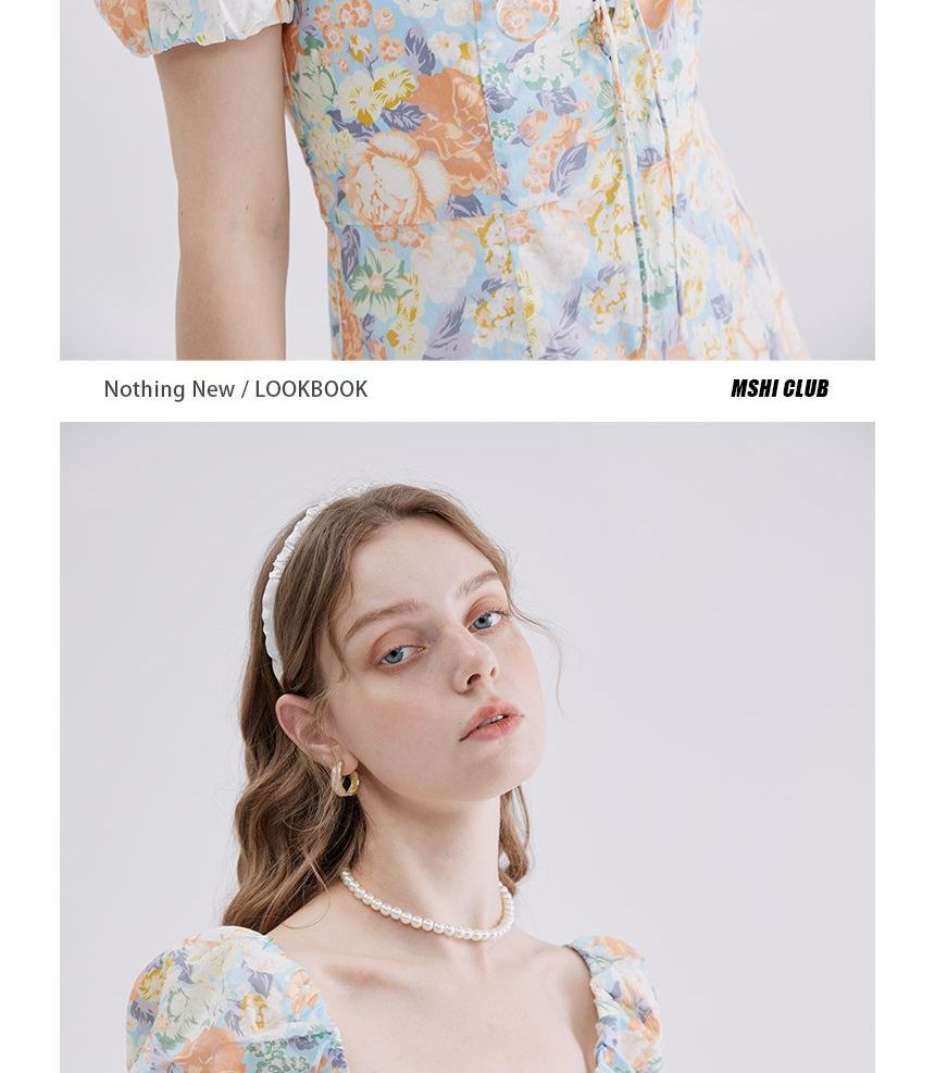 Short-Sleeve Sweetheart Neckline Floral Mini A-Line Dress aa17 MK Kawaii Store