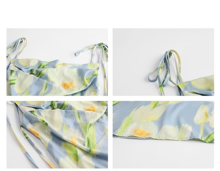 Spaghetti Strap Floral Midi Dress aa14 MK Kawaii Store