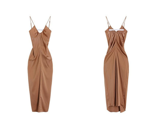 Spaghetti Strap V-Neck Plain Maxi Bodycon Dress aa11 MK Kawaii Store