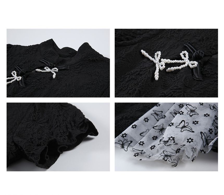 Short-Sleeve Floral Panel Mini A-Line Dress aa15 MK Kawaii Store